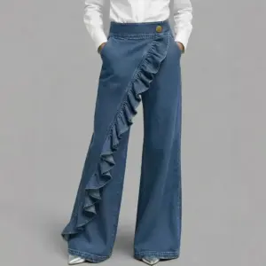 Vintage High-Waist A-Line Denim Trousers with Buttons