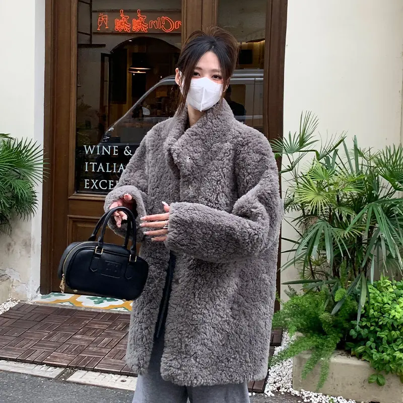 Warm Chenille Women’s Mid-Length Coat with Princess Sleeves