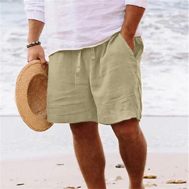 Summer Drawstring Shorts With Pockets Fashion Casual Solid Color Vacations Beach Pants Mens Clothing