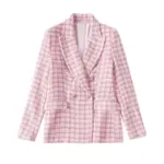 Structured Fit Pink Textured Check Double-Breasted Blazer