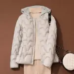 Warm White Duck Down Womens Cropped Beanie Jacket - Loose Fit V-Neck