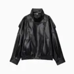Women’s Faux Leather Jacket Stand-Up Collar Pockets