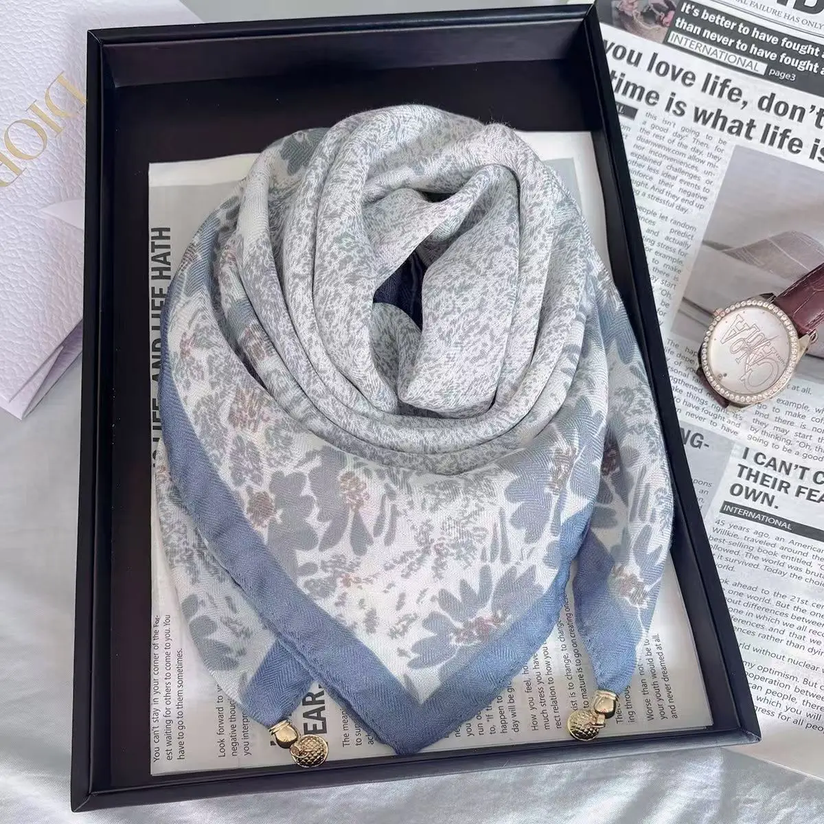 Thermal Square Scarf With Magnetic Clasp Triangular Silk Scarf Cotton Neck Warmer For Women