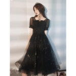 Sparkly Lace Black & Champagne Mini Prom Dress, Lightweight