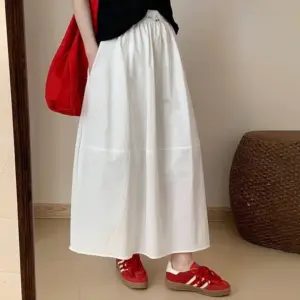 Crisp White Swing Skirt with Slight Stretch, Mid-Length