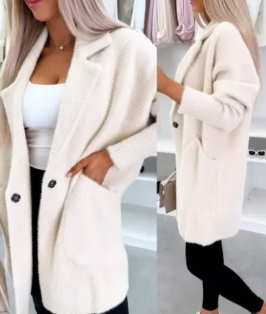 Stay Warm Lapel Button Pocket Women’s Plush Coat