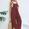 Pocket-Centered Long Bib Cotton Overalls for Women