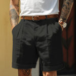 c0c4118e-7542-4836-8929-5577704d8bc2.jpg Relaxed Fit Linen Pleated Pocket Straight-Leg Shorts for Men