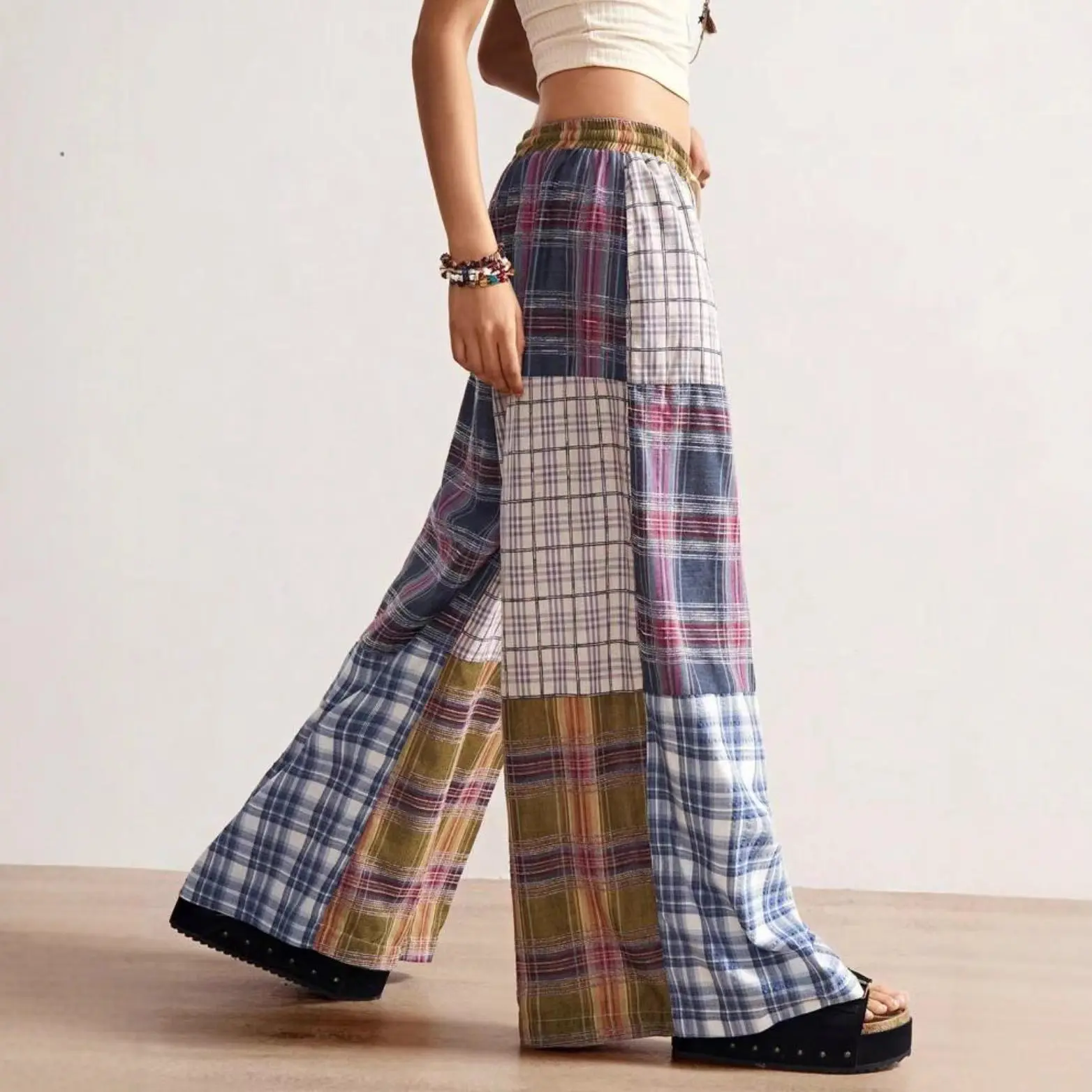Printed Wide-Leg Drawstring Pants for Women, Mid-Rise Printed Wide-Leg Drawstring Pants for Women, Mid-Rise