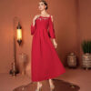 Red Designer Model Heavy Industry Hand Sewing Drill Off-the-shoulder Dress Red Designer Model Heavy Industry Hand Sewing Drill Off-the-shoulder Dress