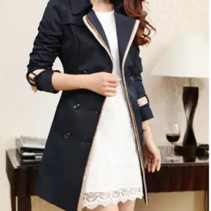 Women’s Long Trench Coat for Winter, Black or Khaki, S-3 XL