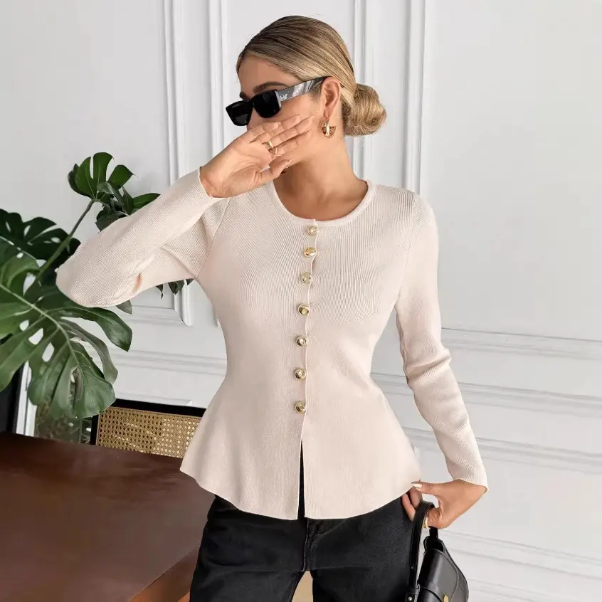 Elegant Women’s Tweed-Look Crew Neck Knit Sweater Elegant Women’s Tweed-Look Crew Neck Knit Sweater