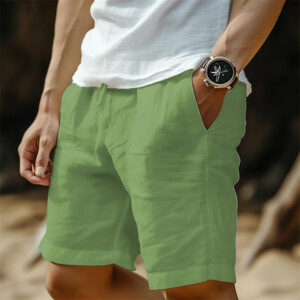 Breathable Cotton-Linen Drawstring Elastic Waist Pocket Shorts