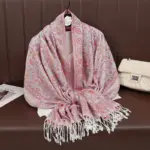 Lightweight Jacquard Cashew Tassel Shawl with Drape