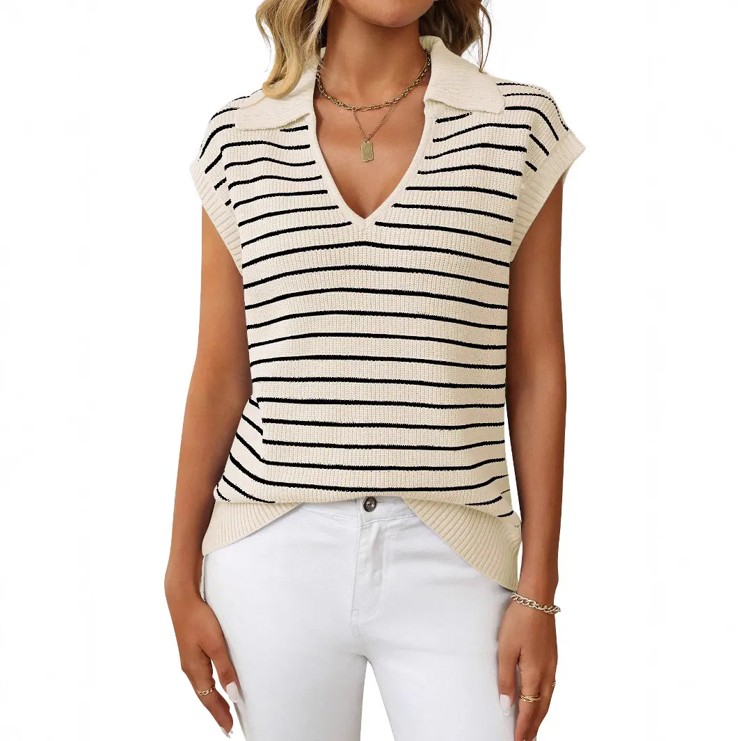 Women’s V-Neck Striped Knitted Sweater, Pullover Fit Women’s V-Neck Striped Knitted Sweater, Pullover Fit