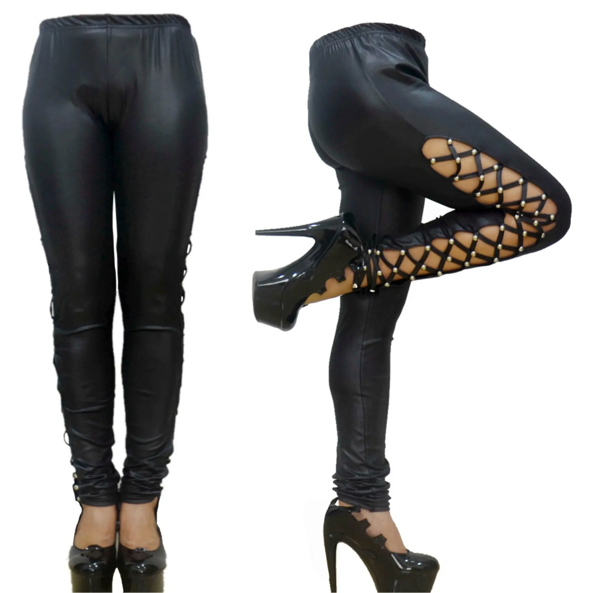 Punk-style Faux Leather Patent Leather Matte Cropped Pants Punk-style Faux Leather Patent Leather Matte Cropped Pants