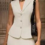 Refined V-Neck Slim Fit Womens Vest with Button Lapel