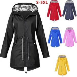 Womens Waterproof Raincoat Casual Basic Outdoors Drawstring Trench Lightweight Drawstring Jackets Hiking Clothes For Women