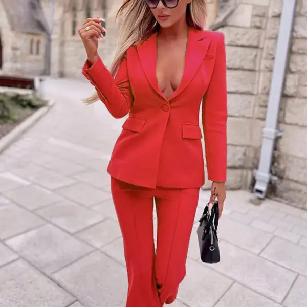 Women's Business Wear Jacket Solid Color Casual Pants Two-piece Set