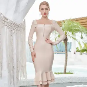 Women's Long-sleeved Bandage Tight-fitting Slim Cocktail Evening Dress