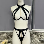Bold Black Lace-Up Mesh Bra and Panties Set for Women