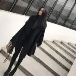 Black Irregular Loose Cloak Woolen Coat for Easy Movement
