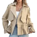 Drawstring-Waist Khaki Coat for Petite Frames, Relaxed Fit