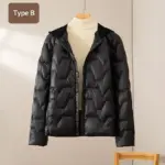 Warm White Duck Down Womens Cropped Beanie Jacket - Loose Fit V-Neck