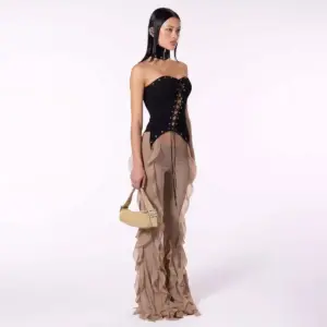 Elastic Waist Slim-Fit Micro Flared Pants for Women - Poly