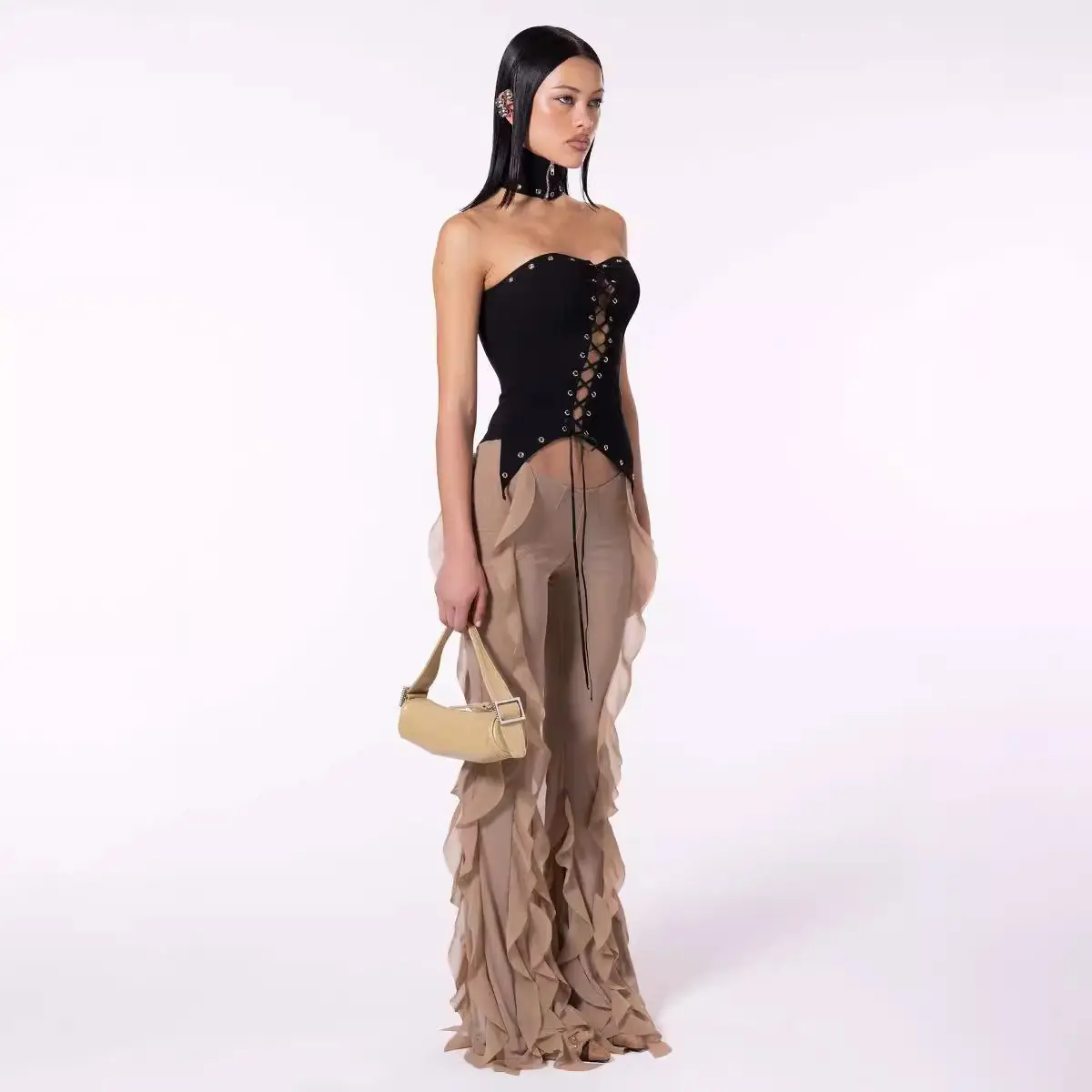Elastic Waist Slim-Fit Micro Flared Pants for Women - Poly