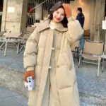 Warmth-Focused Long Cotton Padded Coat with Turn-Down Collar