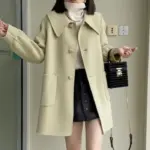 Womens Geometric Wool Coat with Doll Neck Patchwork