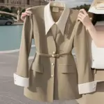 Womens Waist-Cinching Black Fake Two-Piece Blazer