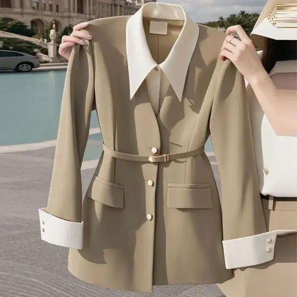 Womens Waist-Cinching Black Fake Two-Piece Blazer