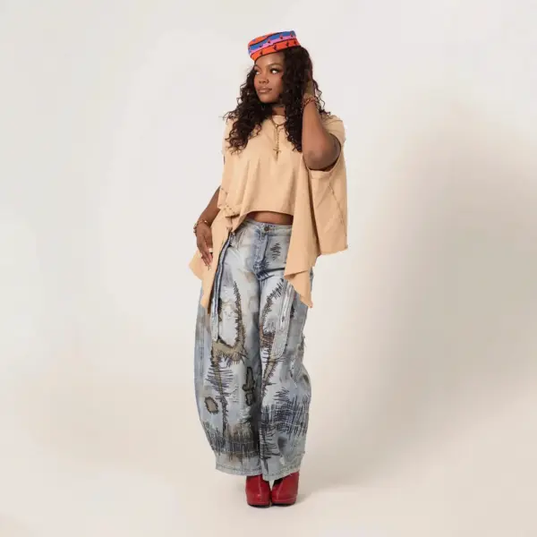 Wide-leg Boot-cut Stone-washed Jeans Wide-leg Boot-cut Stone-washed Jeans