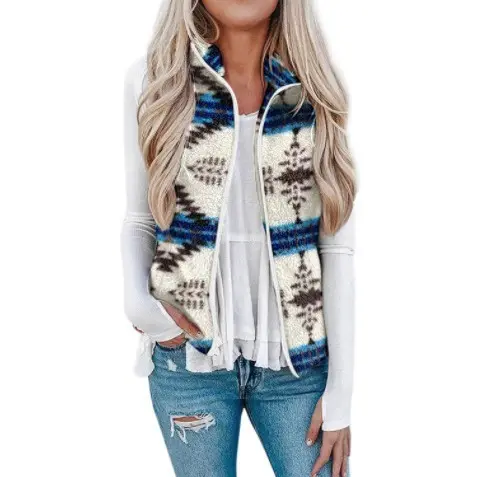 Festive Plush Printed Women’s Christmas Vest, Polyester
