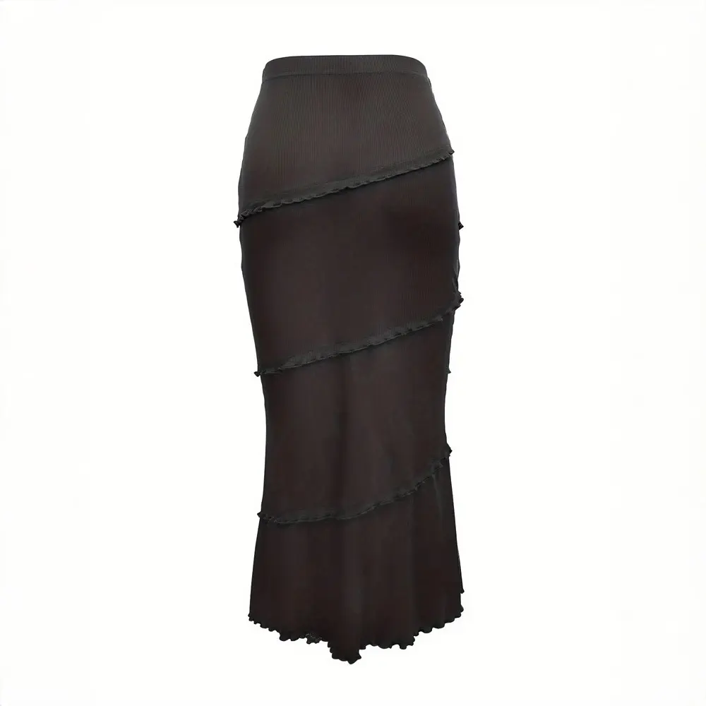 Elegant Womens Mermaid Knitted Skirt with Ruffle Patchwork Trim Elegant Womens Mermaid Knitted Skirt with Ruffle Patchwork Trim