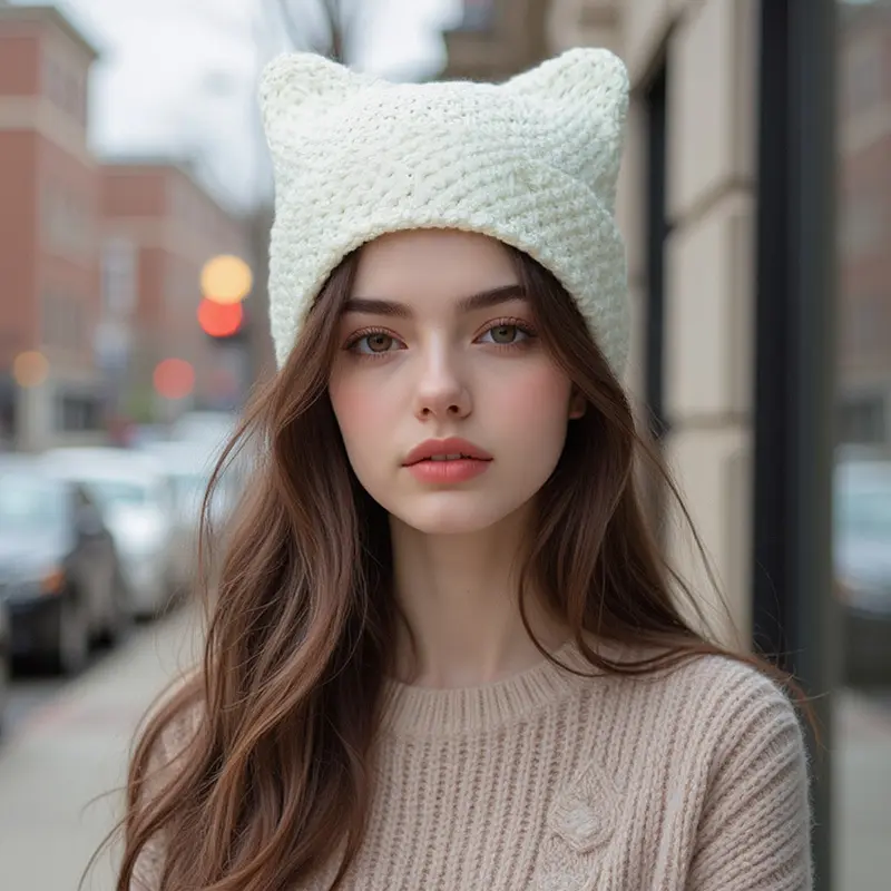 Warm Pointed Knit Beanie for Women - Free Size, Windproof