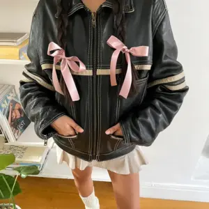 Women's Retro Contrast Color Split Leather Coat