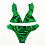 Support-Free Velvet Ruffle Bikini Set with Removable Pads