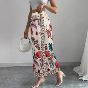 Printed High-Waisted Skirt Womens Fashion Tie-Up Long Dress