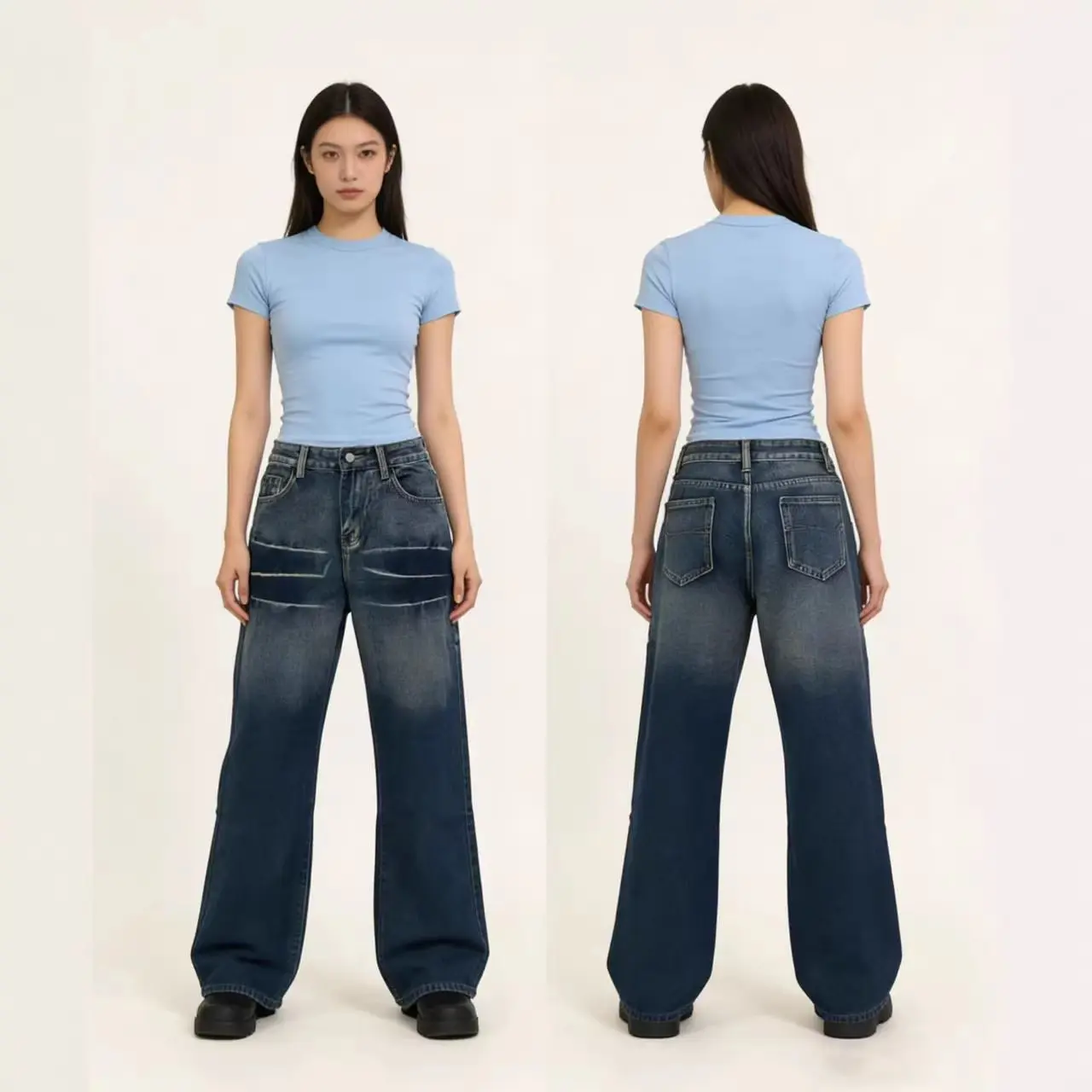Washed Gradient Straight-Leg Women’s Jeans, Low Waist