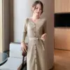 Comfort Fit V-Neck Knitted Dress with Long Sleeves Comfort Fit V-Neck Knitted Dress with Long Sleeves
