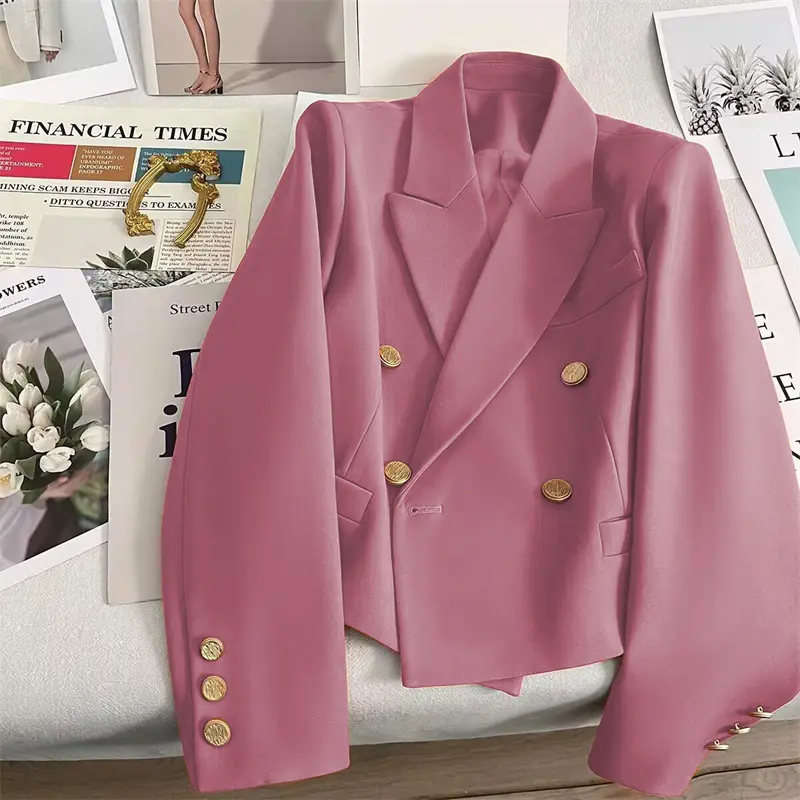 Womens Retro Cropped Western Blazer with Button Details Womens Retro Cropped Western Blazer with Button Details