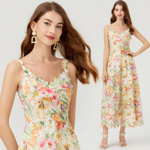 High-Waist Flower Cutout Embroidered Lace Dress for Women