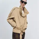 Tailored Short Khaki Double-Breasted Belted Trench Coat