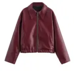 Women's Lapel Long Sleeve Leather Coat