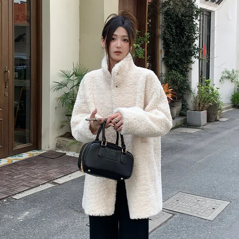 Warm Chenille Women’s Mid-Length Coat with Princess Sleeves