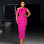 One-shoulder Diagonal Collar Three-dimensional Flower Dress For Women