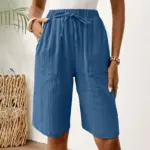 Relaxed Fit Cotton Straight-Leg Capri Pants - Mid-Rise